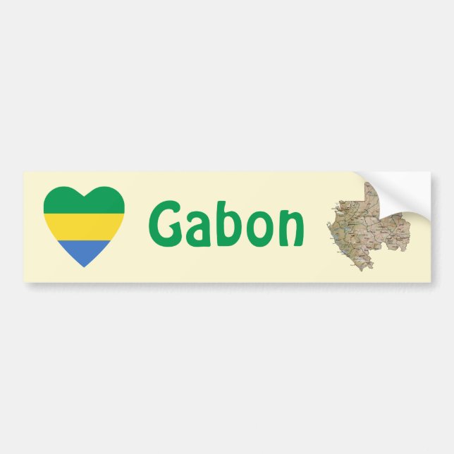 Gabon Flag Heart + Map Bumper Sticker (Front)
