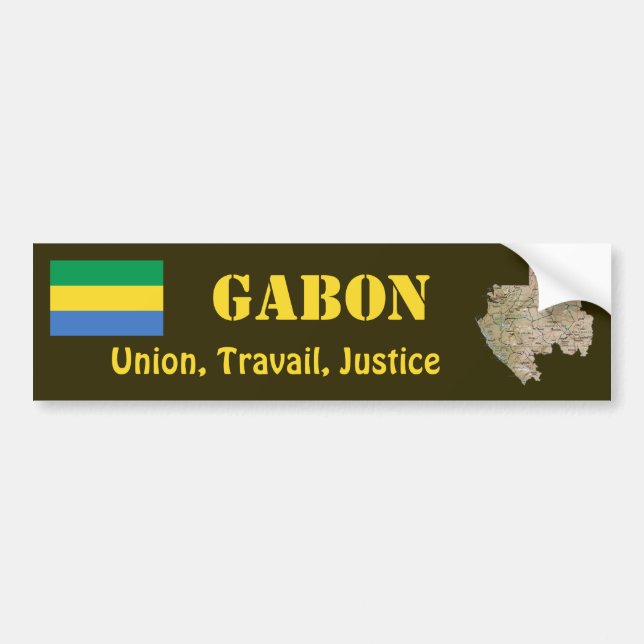 Gabon Flag + Map Bumper Sticker (Front)