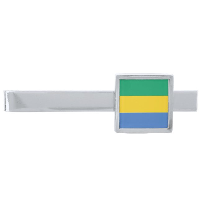 Gabon Flag Silver Finish Tie Bar (Front)