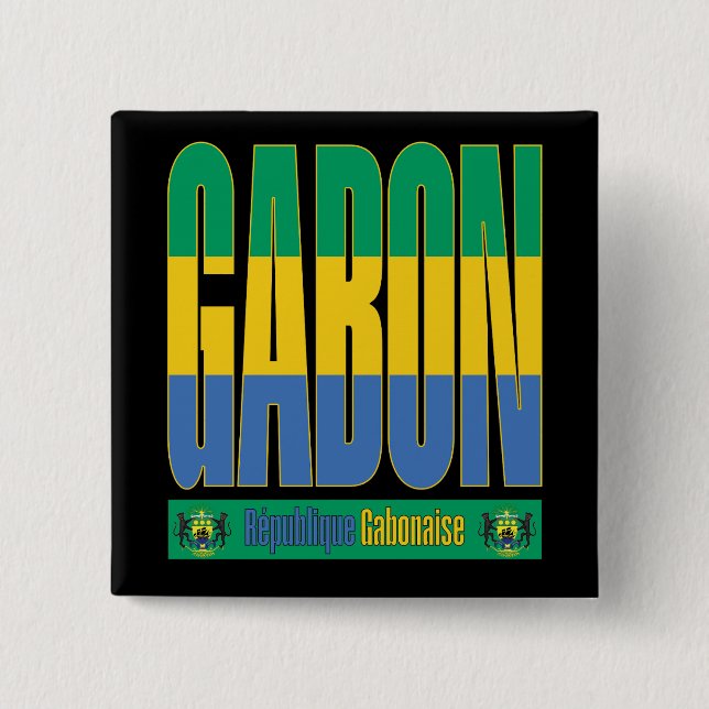 Gabon Flag Text Design Button (Front)