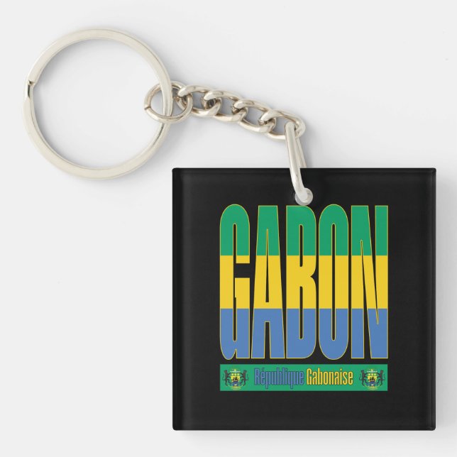 Gabon Flag Text Design Keychain (Front)