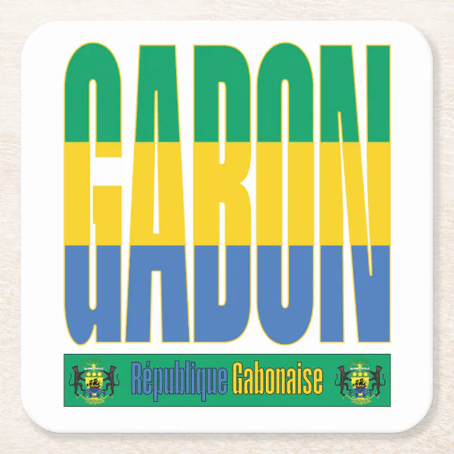 Gabon Flag Text Design Square Paper Coaster | Zazzle