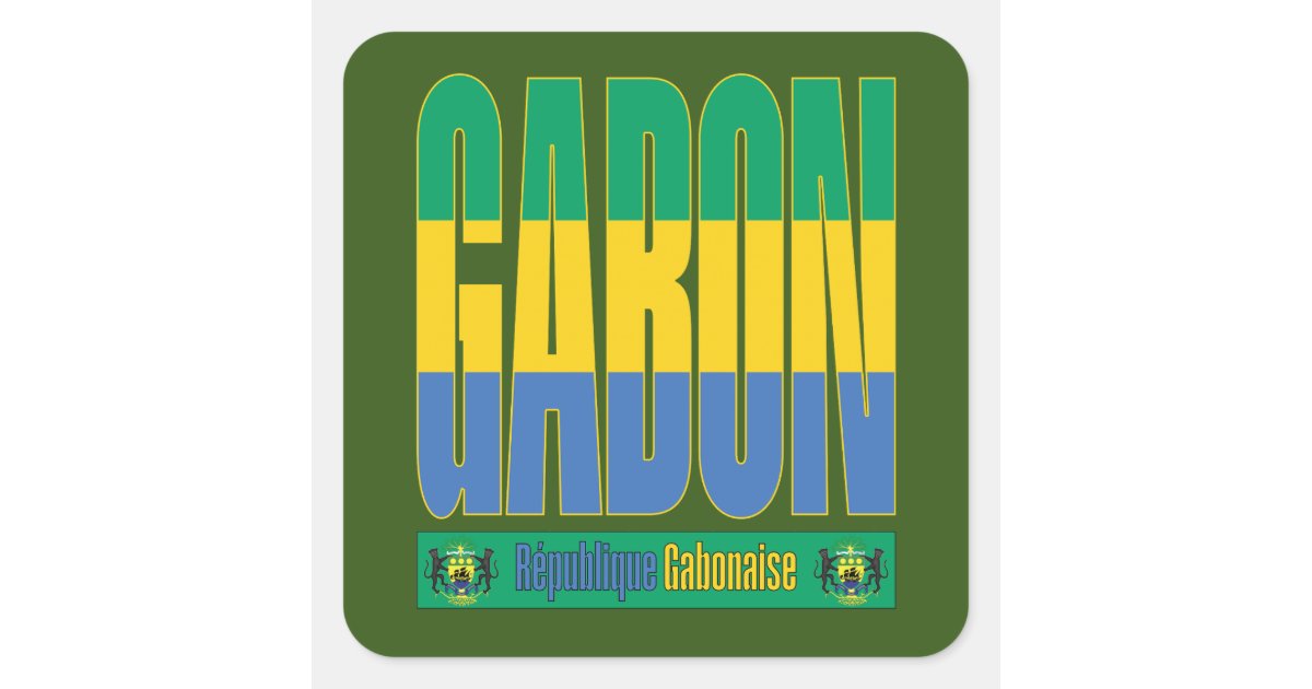 Gabon Flag Text Design Square Sticker | Zazzle
