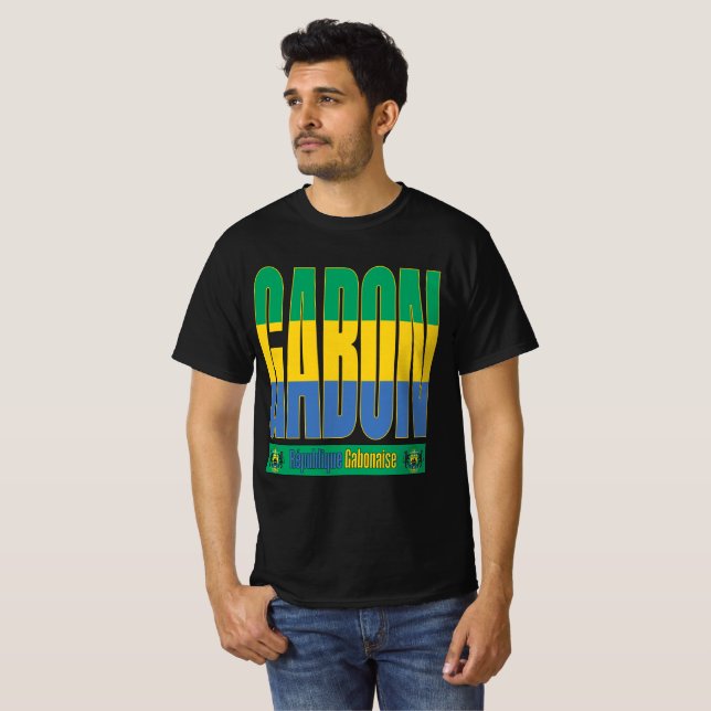 Gabon Flag Text Design T-Shirt (Front Full)