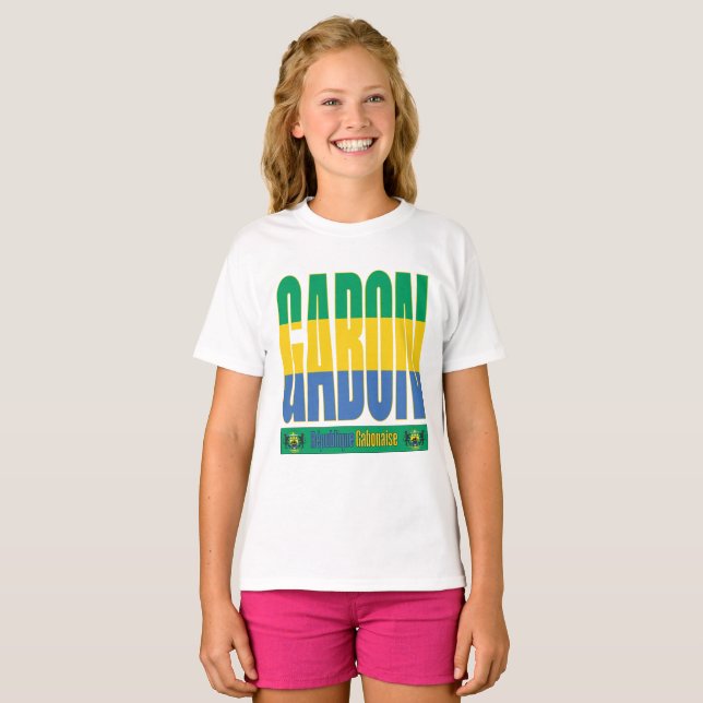 Gabon Flag Text Design T-Shirt (Front Full)