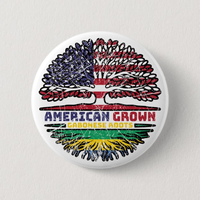Gabon Gabonese American USA Tree Roots Flag Button (Front)