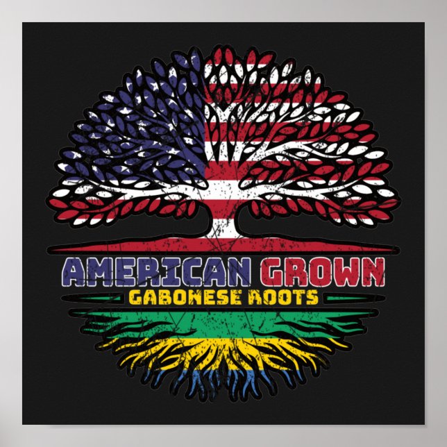 Gabon Gabonese American USA Tree Roots Flag Poster (Front)
