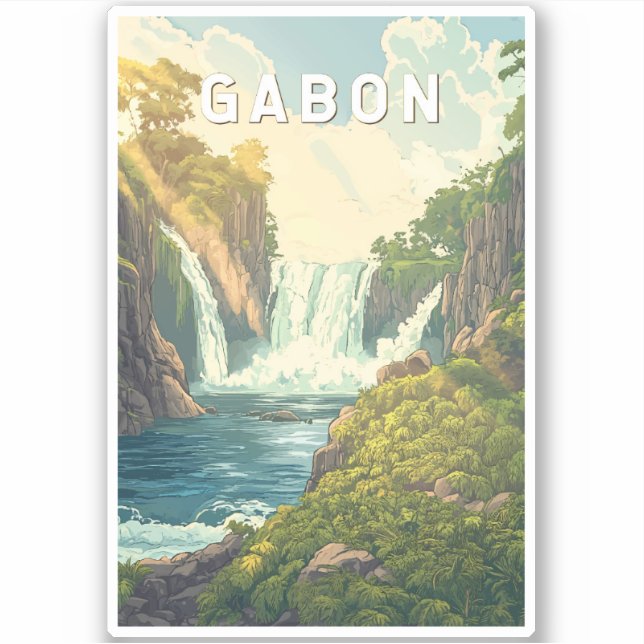Gabon Illustration Travel Art Vintage Sticker (Front)