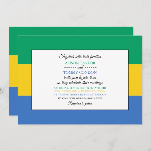 Gabonese Flag, Flag of Gabon Wedding Invitation (Front/Back)