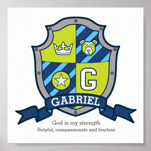 Gabriel boys name meaning heraldry bear crest poster