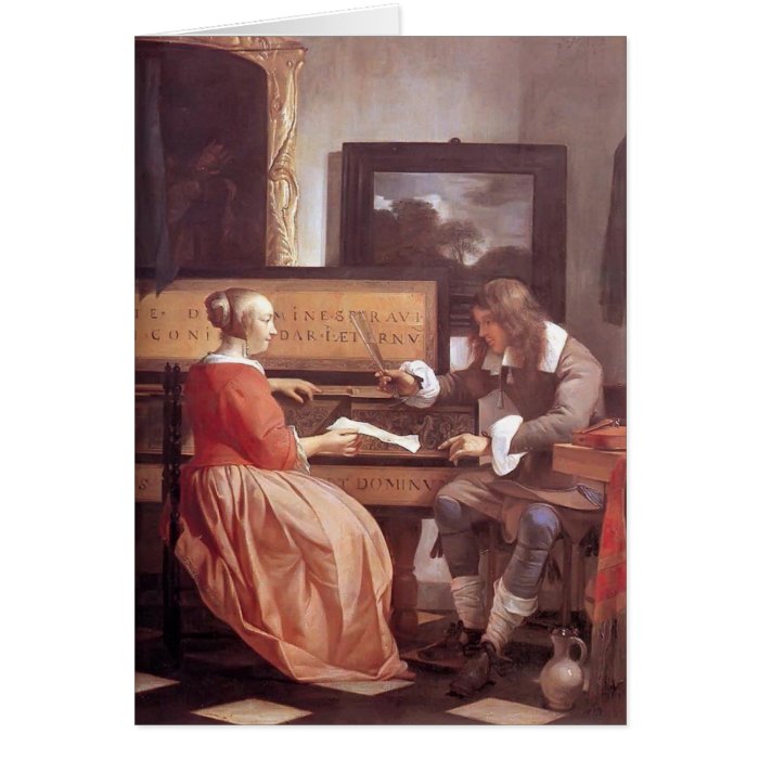 Gabriel Metsu  A Man & a Woman Seated by Virginal Cards