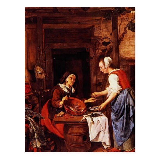 Gabriel Metsu An Old Woman Selling Fish Postcard - 