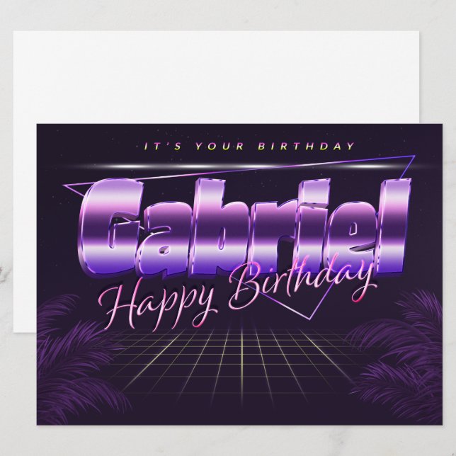 Gabriel Name First name purla retro card Birthday (Front/Back)