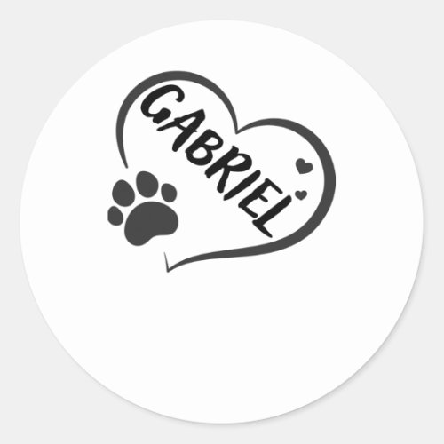 Gabriel Name In A Heart With A Paw  Classic Round Sticker