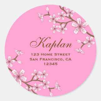 Gabriella 3" Pink Blossoms Round Address Label