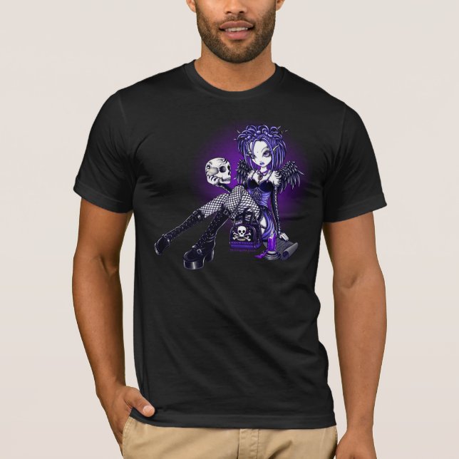 "Gabriella" Gothic Blue Purple Angel Skull Art Top (Front)