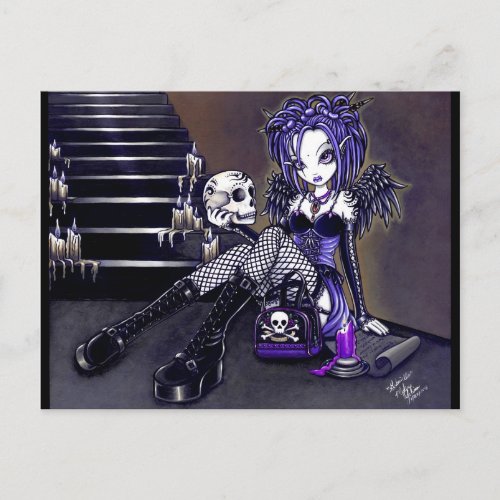 "Gabriella" Gothic Blue Skull Angel Art Postcard