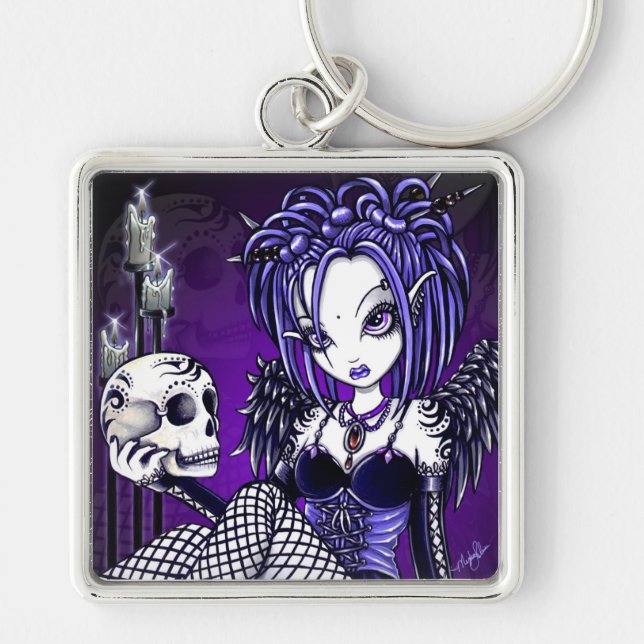 "Gabriella" Gothic Skull Angel Keychain (Front)