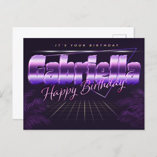 Gabriella Name First name purple postcard birthday