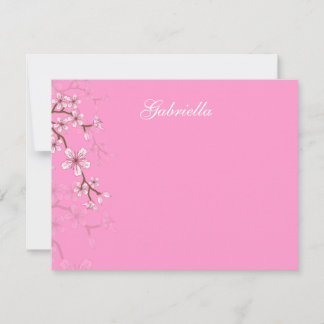 Gabriella Pink Blossoms Bat Mitzvah Thank You Note Card
