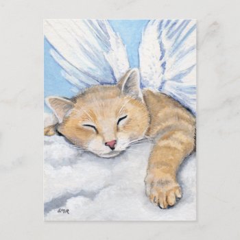 Gabrielle  Angel Cat In Clouds Painting Postcard by LisaMarieArt at Zazzle