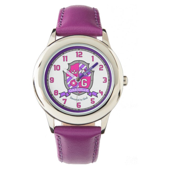 Gabrielle girls name meaning letter G unicorn pink Watch (Front)
