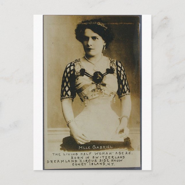 Gabrielle, the amazing half-woman! postcard (Front)