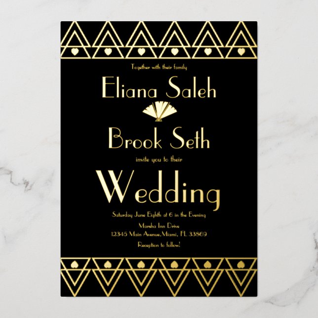 Gabsty Heart Border Gold Wedding Pressed Foil Invitation (Front)