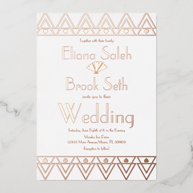 Gabsty Heart Border Gold Wedding Pressed  Foil Invitation (Front)