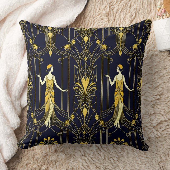 Gabsy gold and black decorative pattern throw pillow (Blanket)