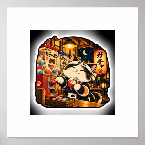 Gachapon Cat Poster | Japanese Capsule Toy Art