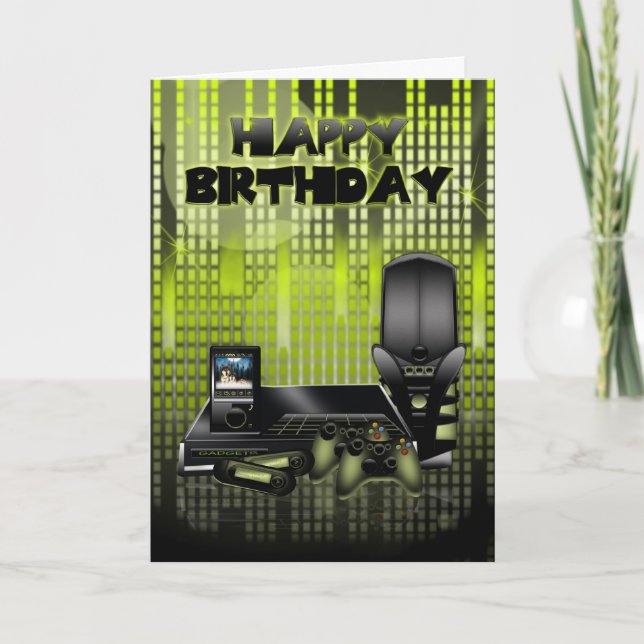 Gadget Lover's Birthday Greeting Card With Tech (Front)