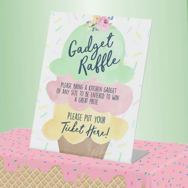 Iceicle Raffle Sign Gadget Raffle Ice Cream Bridal Shower Pedestal Sign | Zazzle