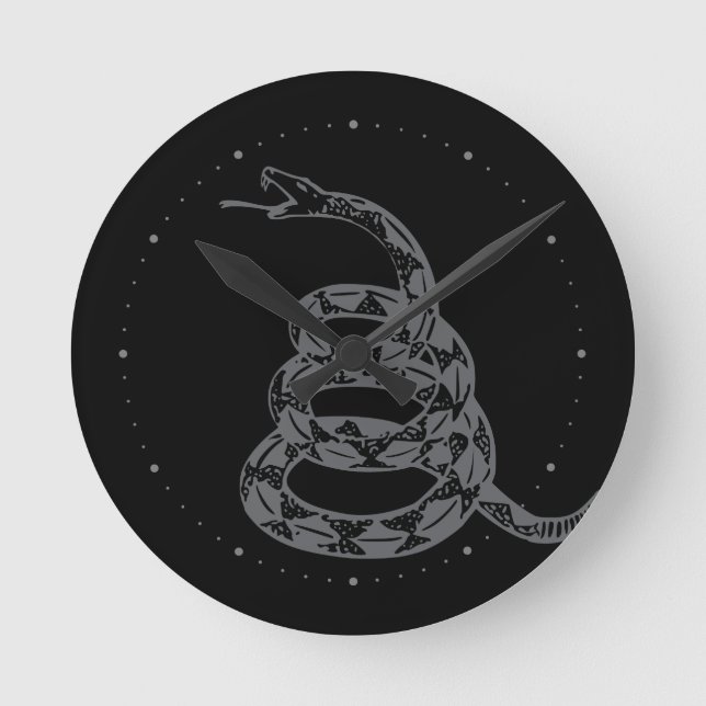 Gadsden Flag Don't Tread on Me Gray Round Clock (Front)