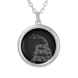 Gadsden Flag Don't Tread on Me Gray Silver Plated Necklace