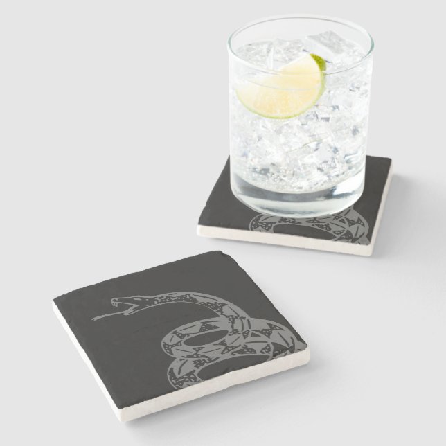Gadsden Flag Don't Tread on Me Gray Stone Coaster (Side)