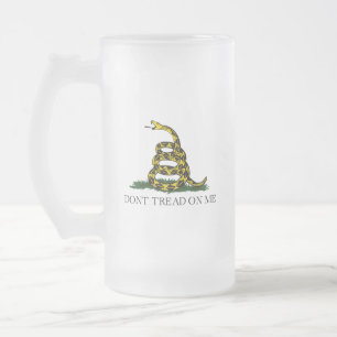 Gadsden Flag Don't Tread on Me Libertarian Yellow Frosted Glass Beer Mug