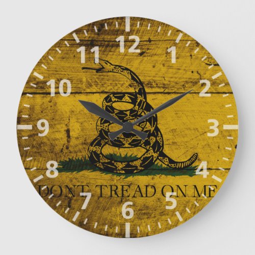 Gadsden Flag on Old Wood Grain Large Clock