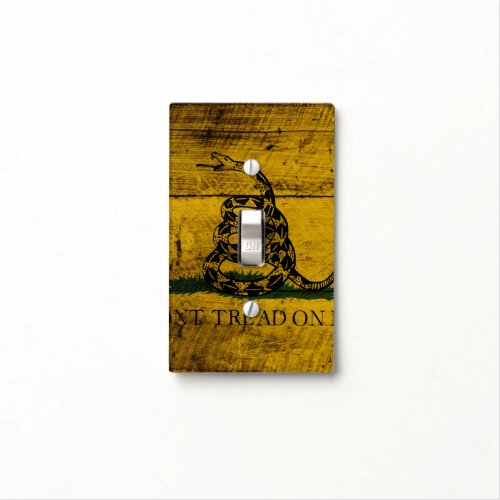 Gadsden Flag on Old Wood Grain Light Switch Cover