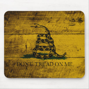 Gadsden Flag on Old Wood Grain Mouse Pad