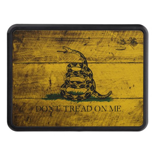 Gadsden Flag on Old Wood Grain Tow Hitch Cover