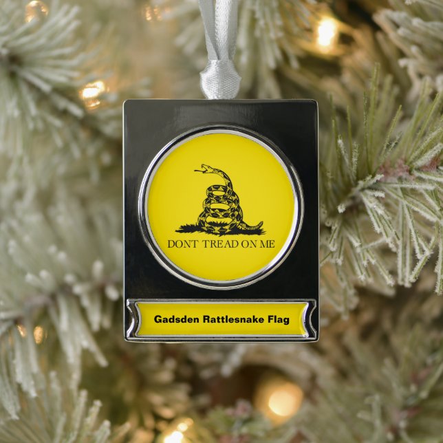 Gadsden Rattlesnake Flag: Revolutionary War 1776 Silver Plated Banner Ornament (Tree)