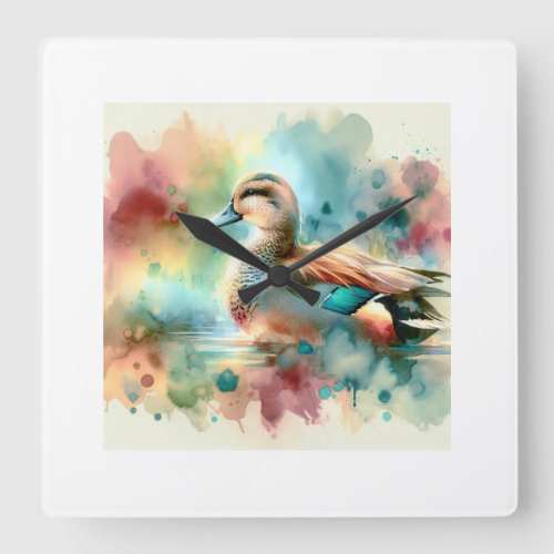 Gadwall Duck AREF1704 1 _ Watercolor Square Wall Clock