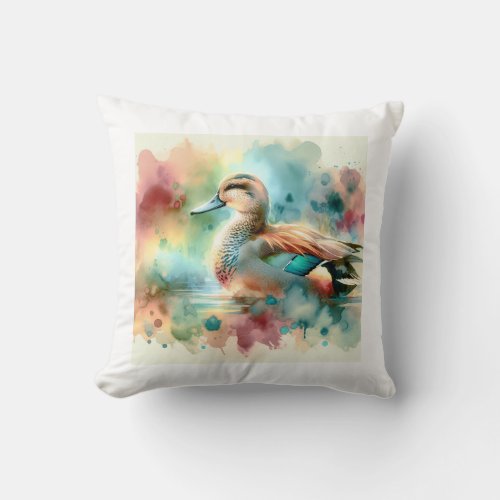Gadwall Duck AREF1704 _ Watercolor Throw Pillow