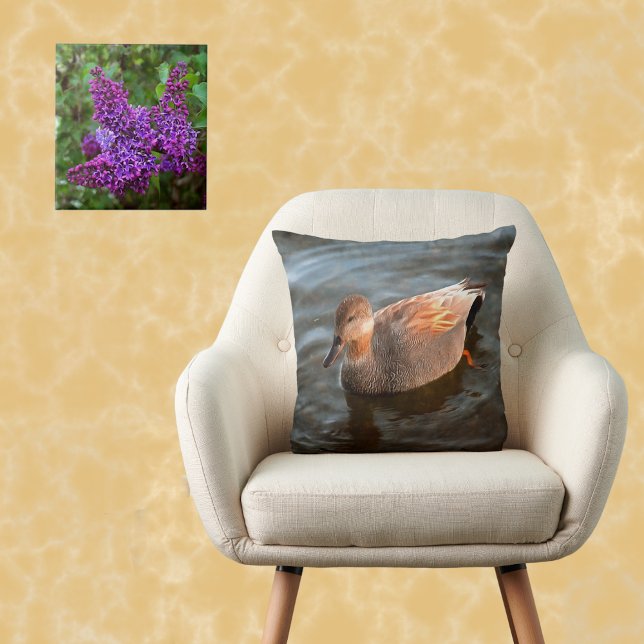 Gadwall Duck Drake on the Lake Throw Pillow (Creator Uploaded)