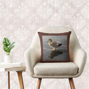 Gadwell Duck Brown Square Throw Pillow