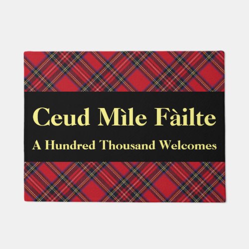 Gaelic Hundred Thousand Welcomes Stewart Tartan Doormat