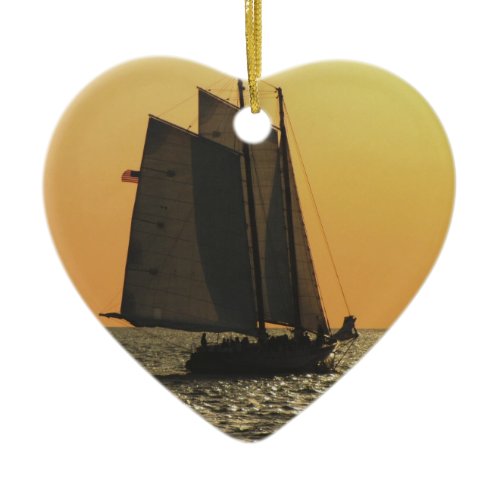 Gaff Rigged Sailboat sunset Ceramic Ornament