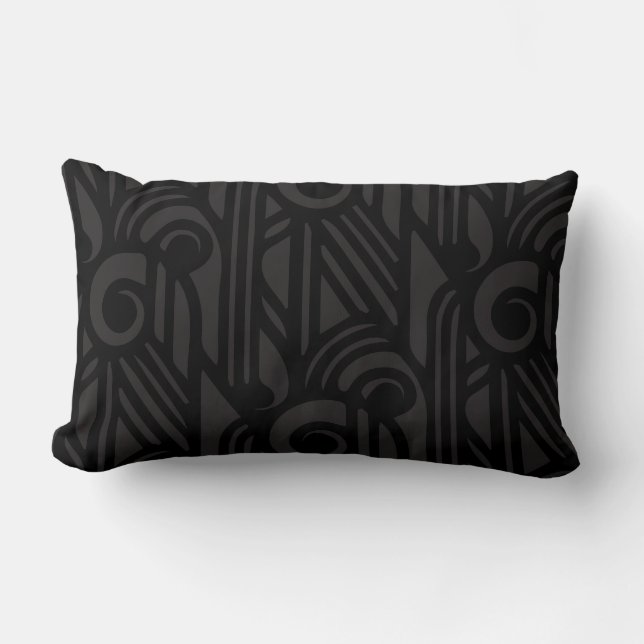 GaG Art Deco Lumbar Pillow - Black on Black (Front)