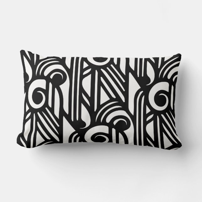 GaG Art Deco Lumbar Pillow - White on Black (Front)
